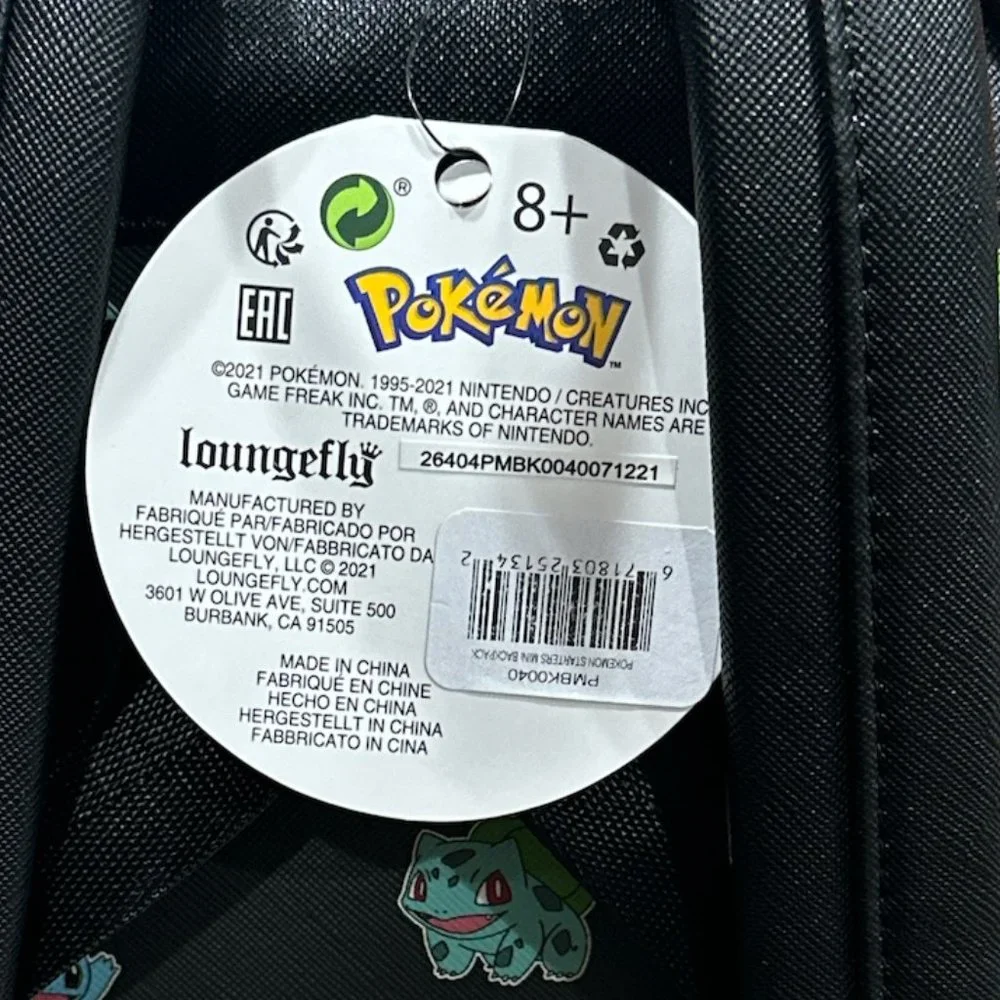 Pokemon Starters Loungefly Mini Backpack With Front Zippered Pouch NEW WITH TAGS